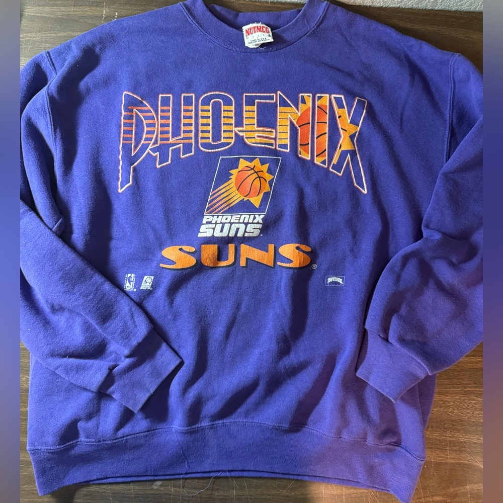 Vintage 1990s Phoenix Suns Sweatshirt Men's L Nutmeg Mills NBA Purple USA Made